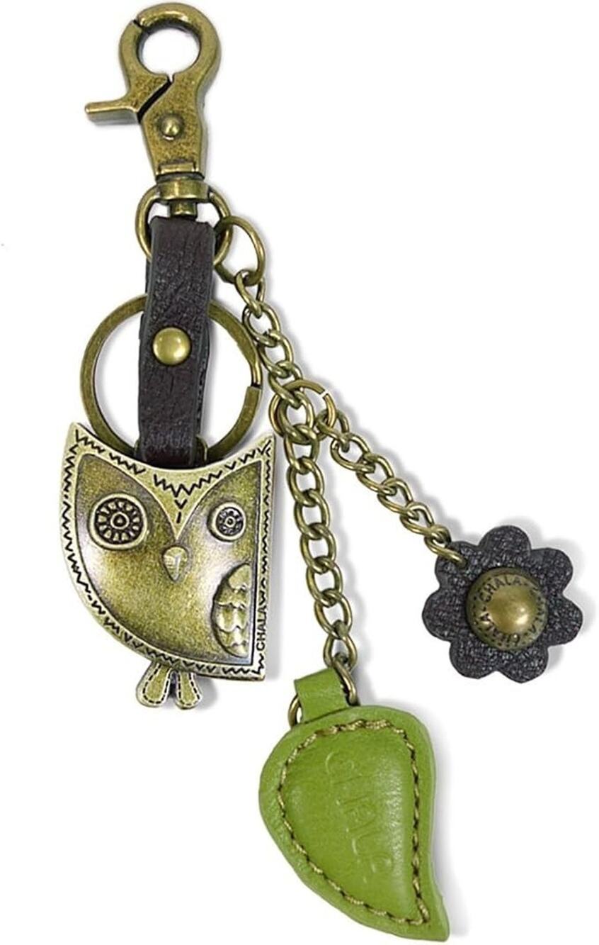 Chala Metal Charming Keychain/Purse Charm Fob - Owl, Green NWT